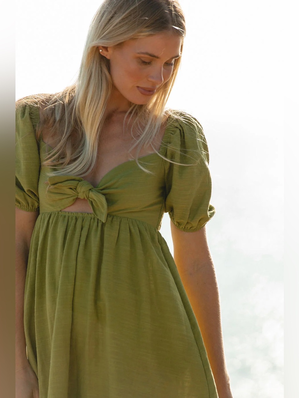 Solai the Label Lively Cotton Mini Dress in Olive Green Size Small - Picture 2 of 10
